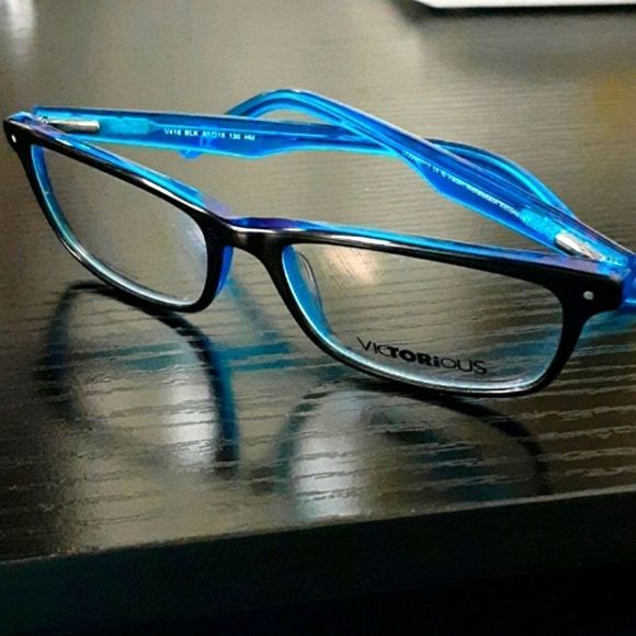 NEW Rx'able Eyeglass Frame, black/blue VICTORIOUS, full rim glasses 50-15-135 - Picture 1 of 4